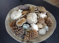 M 648 Antique Basket with Collection 21" Dia. $175