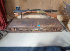 L 171 Western Iron Gun Elk 3 Light Chandelier 58" x 14" x 23" $800